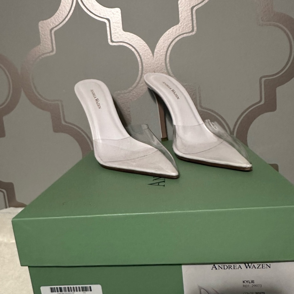 Andrea Wazen White and Clear Heels